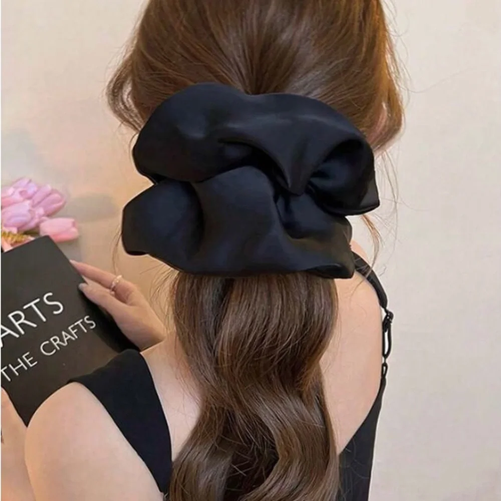 BLACK SATIN SCRUNCHIES ONE PAIR TWO NEW